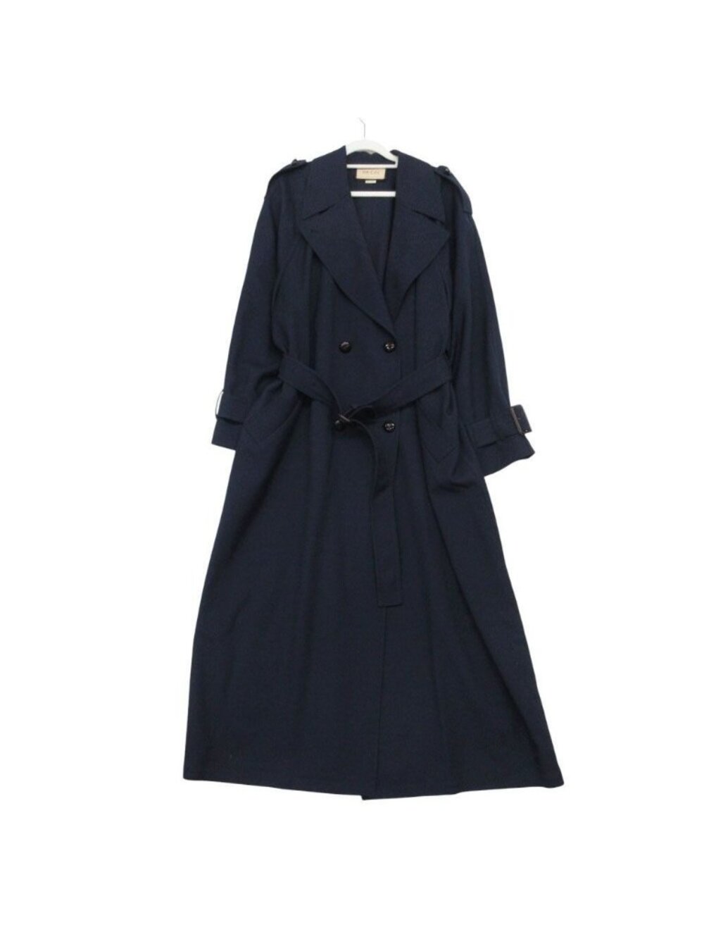 Gucci Long Trench Coat Back Pleated Navy 38